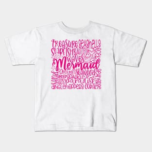 Mermaid Word Cloud Pink Kids T-Shirt